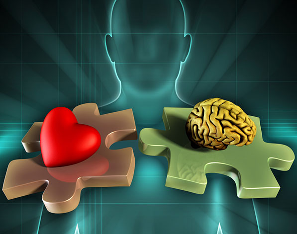Neuroscience-based Emotional Intelligence. Head and heart jigsaw pieces coming together